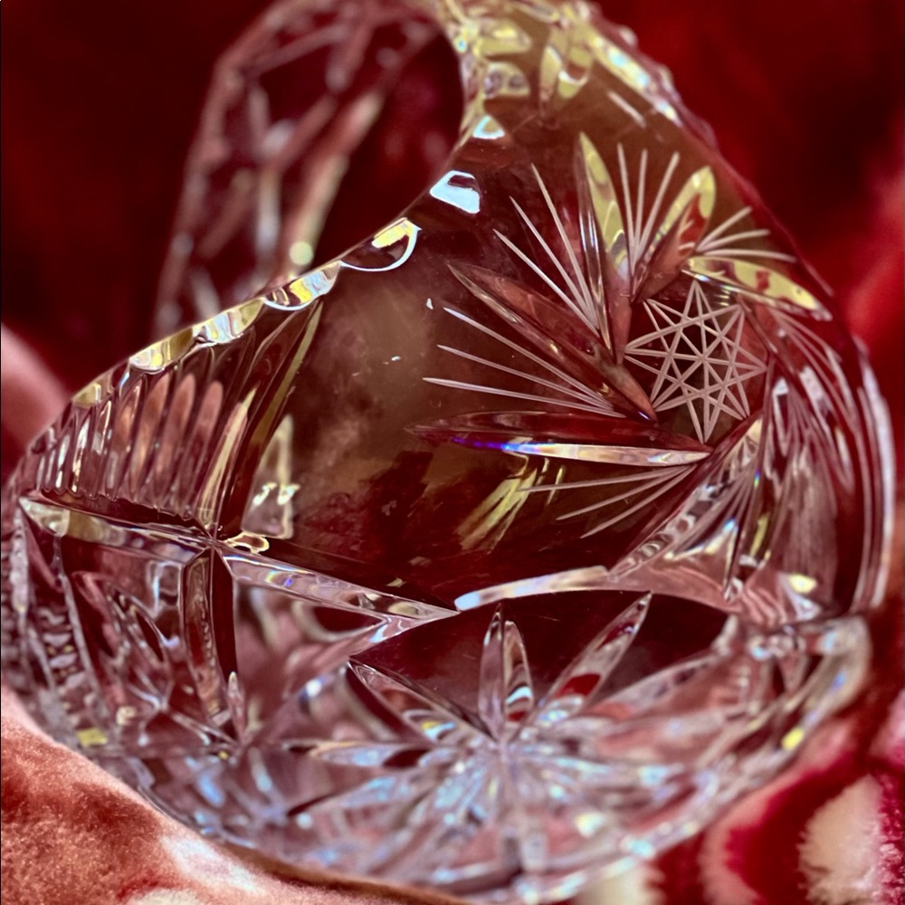 Heavy crystal Bohemian basket with handle